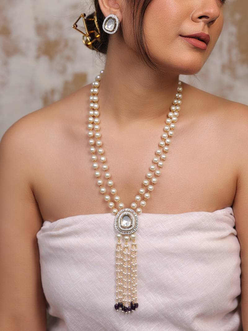 Regal cascade kundan pearl necklace set