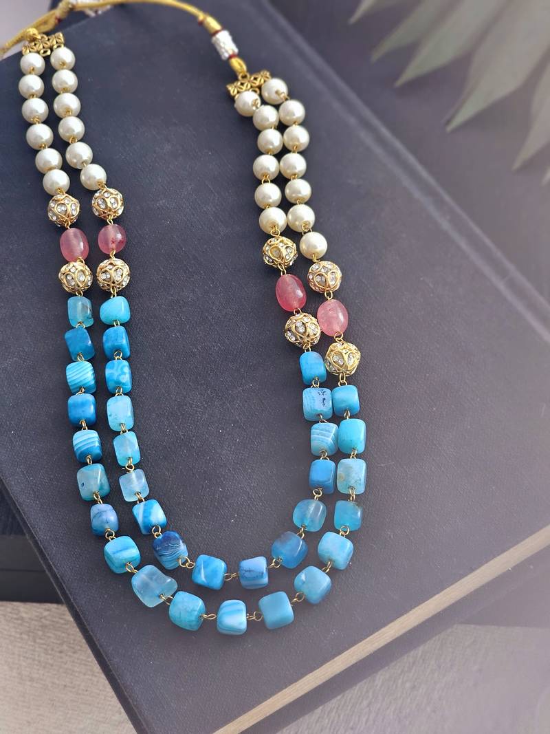 Oplya double strand semi precious stone necklace