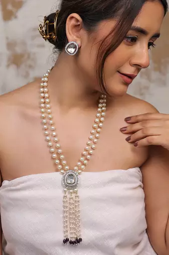 Regal cascade kundan pearl necklace set