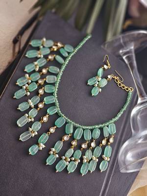 Gold plated long jade necklace 2