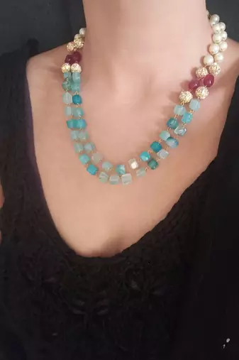 Oplya double strand semi precious stone necklace