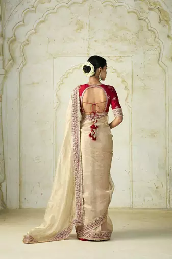 Cream Color Sequance and Dori Embroidery work Soft Twil net  Saree