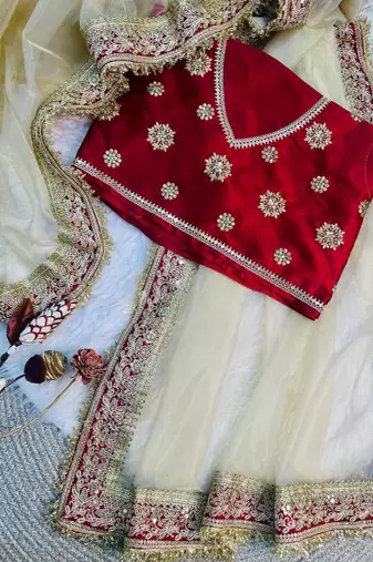Cream Color Sequance and Dori Embroidery work Soft Twil net  Saree