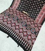 Black Ajarakh Print Real Mirror Crepe Silk Saree