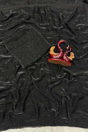 Black Color Diamond work Space Silk Saree