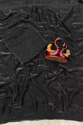 Black Color Diamond work Space Silk Saree