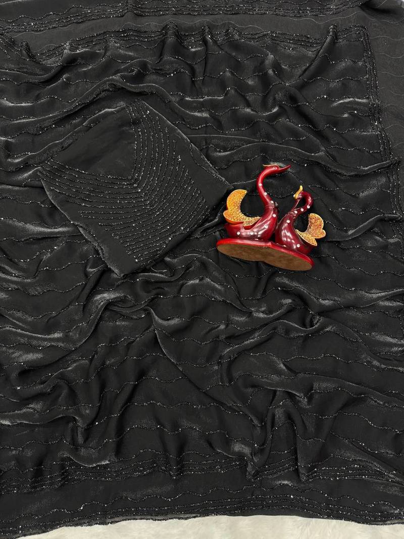 Black Color Diamond work Space Silk Saree