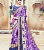 Pure shadow silk party wear saree in purple color with embroidery work