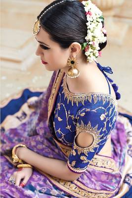 Pure shadow silk party wear saree in purple color with embroidery work 2