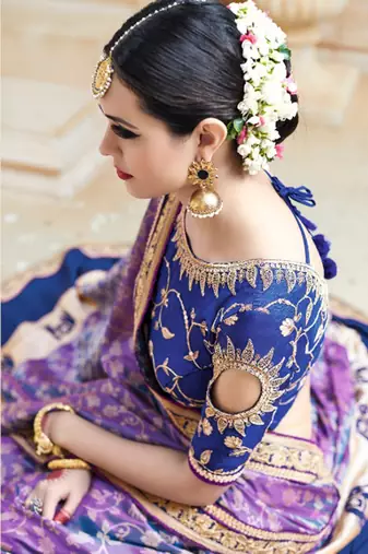 Pure shadow silk party wear saree in purple color with embroidery work