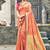 Pure silk party wear saree in peach color with embroidery work