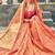 Pure silk party wear saree in peach color with embroidery work