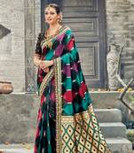 Pure silk party wear saree in black color with embroidery work