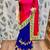Georgette party wear saree in red & blue with embroidery work & crystal stone work