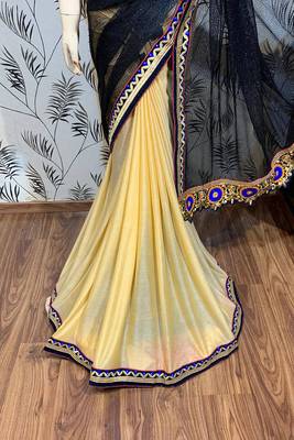 Fancy fabric party wear saree in black with embroidery work & crystal stone work 3
