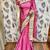 Fancy fabric party wear saree in pink with embroidery work & crystal stone work