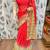 Chinon chiffon wedding wear saree in red with embroidery work & crystal stone work