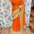 Chinon chiffon wedding wear saree in orange with embroidery work & crystal stone work