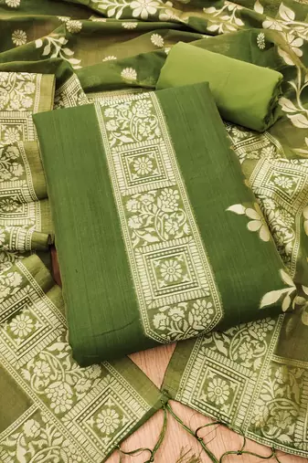 Mehendi muga cotton jamdani suit dress material with dupatta
