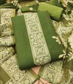 Mehendi muga cotton jamdani suit dress material with dupatta