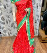 Pure silk party wear saree in red color with embroidery work
