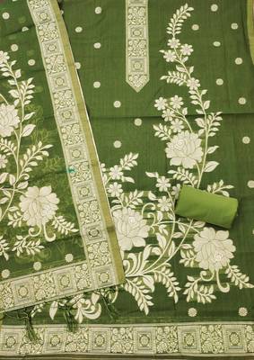 Mehendi muga cotton jamdani suit dress material with dupatta 2