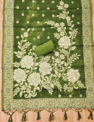 Mehendi muga cotton jamdani suit dress material with dupatta 3