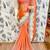 Fancy fabric silk party wear saree in peach with embroidery work & crystal stone work
