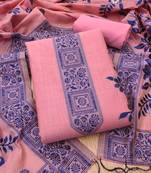 Pink muga cotton jamdani suit dress material with dupatta