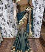 Pure shadow silk party wear saree in brown with embroidery work & crystal stone work