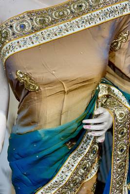 Pure shadow silk party wear saree in brown with embroidery work & crystal stone work 2