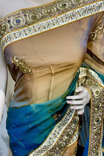 Pure shadow silk party wear saree in brown with embroidery work & crystal stone work