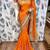 Pure georgette party wear saree in orange with embroidery work & crystal stone work