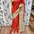 Pure silk party wear saree in red with embroidery work & crystal stone work