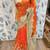 Pure silk party wear saree in orange with embroidery work & crystal stone work