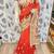 Pure georgette party wear saree in red with embroidery work & crystal stone work