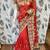 Pure georgette party wear saree in red with embroidery work & crystal stone work