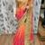 Pure chiffon wedding wear saree in orange with embroidery work & crystal stone work