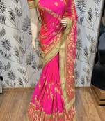 Pure silk party wear saree in pink with embroidery & crystal stone work
