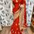 Chinon chiffon wedding wear saree in red with embroidery work & crystal stone work