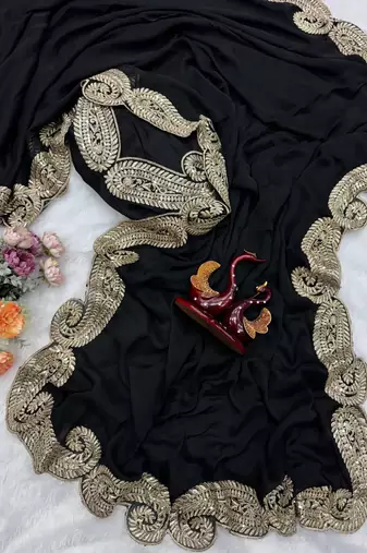 Black Color Zari And Sequence Embroidery Work Rangoli Silk Saree