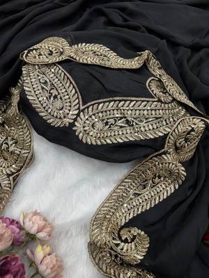 Black Color Zari And Sequence Embroidery Work Rangoli Silk Saree 4