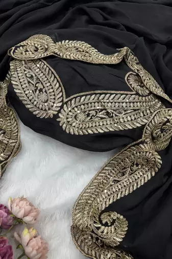 Black Color Zari And Sequence Embroidery Work Rangoli Silk Saree