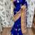 Chinon chiffon wedding wear saree in blue with embroidery work & crystal stone work