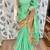 Chinon chiffon wedding wear saree in green with embroidery work & crystal stone work