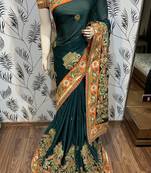 Mulberry silk wedding wear saree in green with embroidery work & crystal stone work