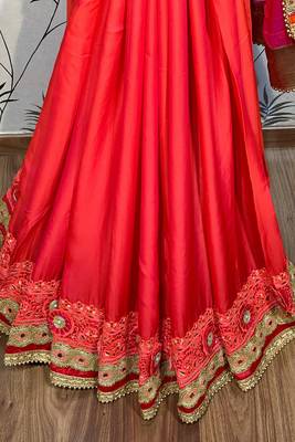 Shadow silk party wear saree in orange with embroidery work & crystal stone work 3