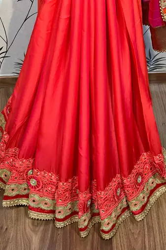 Shadow silk party wear saree in orange with embroidery work & crystal stone work