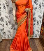 Shadow silk party wear saree in orange with embroidery work & crystal stone work