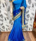 Shadow silk party wear saree in blue with embroidery work & crystal stone work